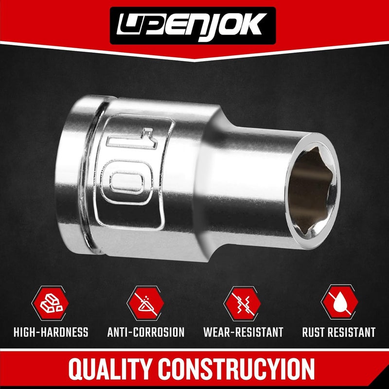 Upenjok 2PCS 1/2" Drive 10mm Socket Set, Shallow, Mirror Finish, Cr-V Steel, 6-Point - Image 3